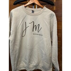 Gildan JM Boutique Crewneck Sweatshirt Tan Beige Graphic Pullover Women's L